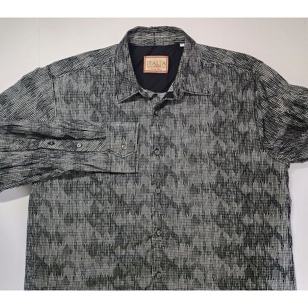 Vintage Italia Mens Size L Black Long Sleeve Button‎ Up Shirt